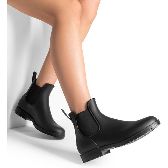 Trendy Black Ankle Rain Boots for Women - Easy Pull-On Waterproof Design - Picture 7 of 7